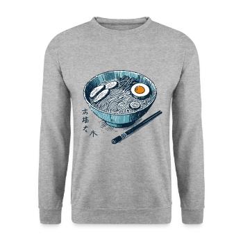 Ramen Noodles Ukiyo-E Japan Retro Streetwear - Unisex Sweatshirt - salt & pepper - Front - Alina (178cm) & Michal (187cm)