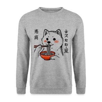 lustiger Shiba Hund Ramen Liebhaber - Unisex Pullover - Weißgrau meliert - Vorne - Alina (178cm) & Michal (187cm)