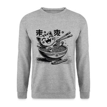 Kawaii Ramen Katze Japanische Nudeln Streetwear - Unisex Pullover - Weißgrau meliert - Vorne - Alina (178cm) & Michal (187cm)