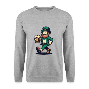 St. Patrick's Day Leprechaun Mit Bierkrug - Unisex Pullover - Weißgrau meliert - Vorne - Alina (178cm) & Michal (187cm)