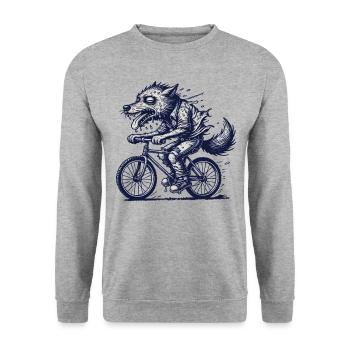 Fahrrad Wolf Abenteuer Mountainbike Radsport - Unisex Pullover - Weißgrau meliert - Vorne - Alina (178cm) & Michal (187cm)
