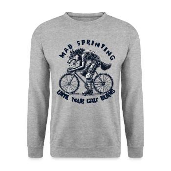 Mad Sprinting Fahrrad Bis Dein Bein Bringt - Unisex Pullover - Weißgrau meliert - Vorne - Alina (178cm) & Michal (187cm)
