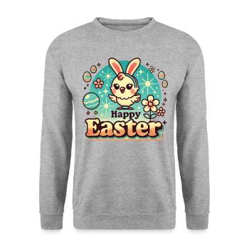 Poussin de Pâques Style Vintage Joyeuses Pâques - Sweat-shirt Unisexe - gris chiné - Devant - Alina (178cm) & Michal (187cm)