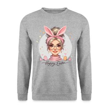 Ostern Fröhliches Design Mit Häschenohren - Unisex Pullover - Weißgrau meliert - Vorne - Alina (178cm) & Michal (187cm)