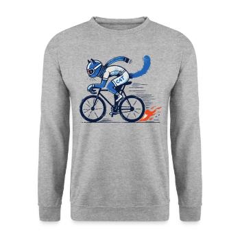 Fahrrad Katze für stylische Rennradfahrer - Unisex Pullover - Weißgrau meliert - Vorne - Alina (178cm) & Michal (187cm)