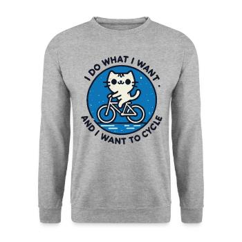 Retro cat motif on bicycle with humor and power - Unisex Sweatshirt - salt & pepper - Front - Alina (178cm) & Michal (187cm)