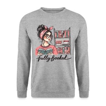 Retro Book Girl Design for Frequent Readers - Unisex Sweatshirt - salt & pepper - Front - Alina (178cm) & Michal (187cm)