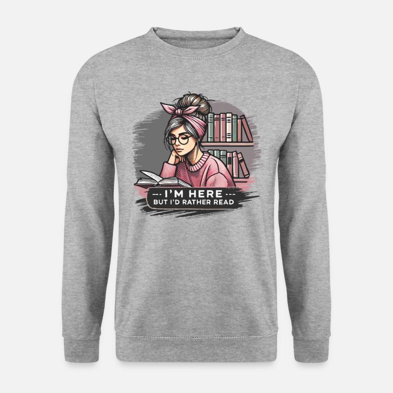 Retro Buch Girl Design mit frechem Lesespruch - Unisex Pullover - Weißgrau meliert