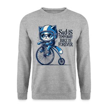 Cats Bicycle Design with Saying for Cyclists - Unisex Sweatshirt - salt & pepper - Front - Alina (178cm) & Michal (187cm)