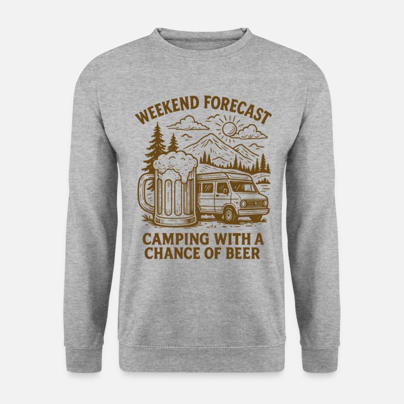 Wochenendvorhersage Camping Mit Bier - Unisex Pullover - Weißgrau meliert