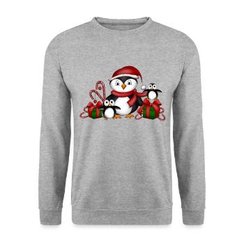 Pinguine Weihnachten - Unisex Pullover - Weißgrau meliert - Vorne - Alina (178cm) & Michal (187cm)
