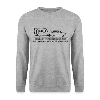 Wohnwagengespann mit Spruch - Car + Caravan - Unisex Pullover - Weißgrau meliert - Vorne - Alina (178cm) & Michal (187cm)