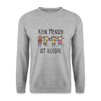 Personne n’est illégal - Contre le racisme & le droit - Sweat-shirt Unisexe - gris chiné - Devant - Alina (178cm) & Michal (187cm)