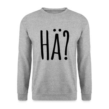 HÄ? - Pfälzer Dialekt - Rheinland Pfalz Spruch - Unisex Pullover - Weißgrau meliert - Vorne - Alina (178cm) & Michal (187cm)