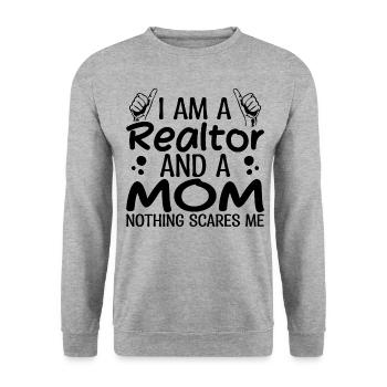 Ich bin ein Makler und eine Mutter, nichts macht mir Angst Makler - Unisex Pullover - Weißgrau meliert - Vorne - Alina (178cm) & Michal (187cm)