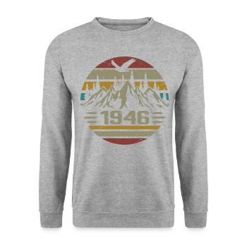 Né en 1946 Original Retro 1946 Cadeau Anniversaire - Sweat-shirt Unisexe - gris chiné - Devant - Alina (178cm) & Michal (187cm)