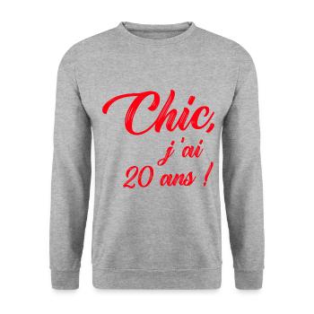 anniversaire chic j'ai 20 ans ! rouge - Sweat-shirt Unisexe - gris chiné - Devant - Alina (178cm) & Michal (187cm)
