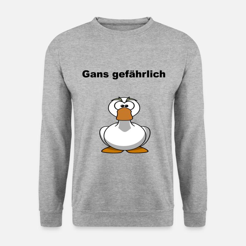 Gans gefährlich Tier Comic Wortspiel Geschenkidee - Unisex Pullover - Weißgrau meliert