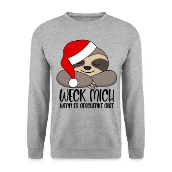 Paresseux Santa Weck moi quand il y a des cadeaux - Sweat-shirt Unisexe - gris chiné - Devant - Alina (178cm) & Michal (187cm)
