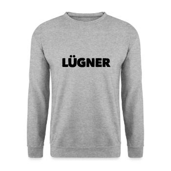 vor dir steht ein Lügner - Unisex Pullover - Weißgrau meliert - Vorne - Alina (178cm) & Michal (187cm)