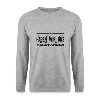 Gibt es noch Unklarheiten? - Unisex Pullover - Weißgrau meliert - Vorne - Alina (178cm) & Michal (187cm)