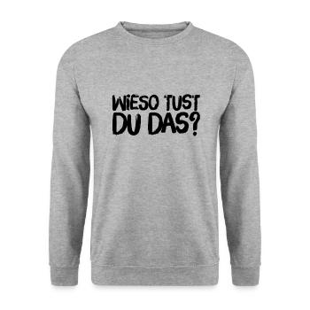 warum machst du das? - Unisex Pullover - Weißgrau meliert - Vorne - Alina (178cm) & Michal (187cm)