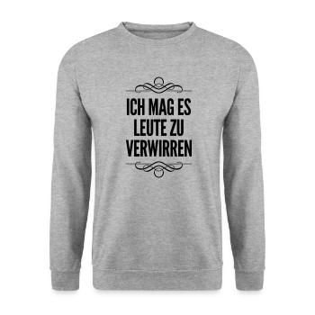ich verwirre gern Leute - Unisex Pullover - Weißgrau meliert - Vorne - Alina (178cm) & Michal (187cm)