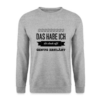 keine Erklärungen mehr - Unisex Pullover - Weißgrau meliert - Vorne - Alina (178cm) & Michal (187cm)