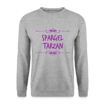 ein Spargeltarzan - Unisex Pullover - Weißgrau meliert - Vorne - Alina (178cm) & Michal (187cm)