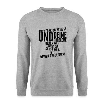rennst du weg? - Unisex Pullover - Weißgrau meliert - Vorne - Alina (178cm) & Michal (187cm)
