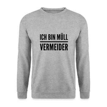 Müllvermeidung ist genial - Unisex Pullover - Weißgrau meliert - Vorne - Alina (178cm) & Michal (187cm)