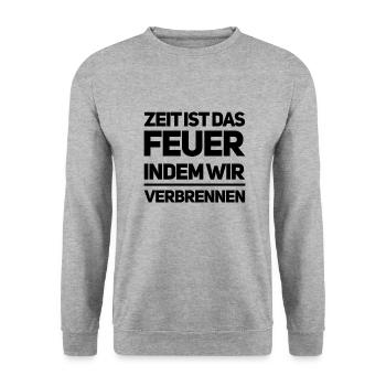 Leben heißt Vergänglichkeit - Unisex Pullover - Weißgrau meliert - Vorne - Alina (178cm) & Michal (187cm)