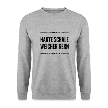 mein Kern ist weich - Unisex Pullover - Weißgrau meliert - Vorne - Alina (178cm) & Michal (187cm)