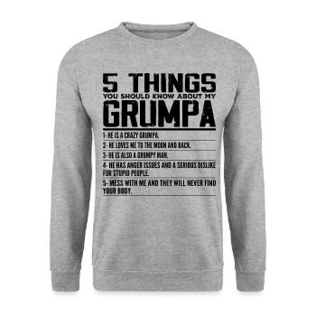 5 Things You Should Know About My Grumpa, Grandpa - Sweat-shirt Unisexe - gris chiné - Devant - Alina (178cm) & Michal (187cm)