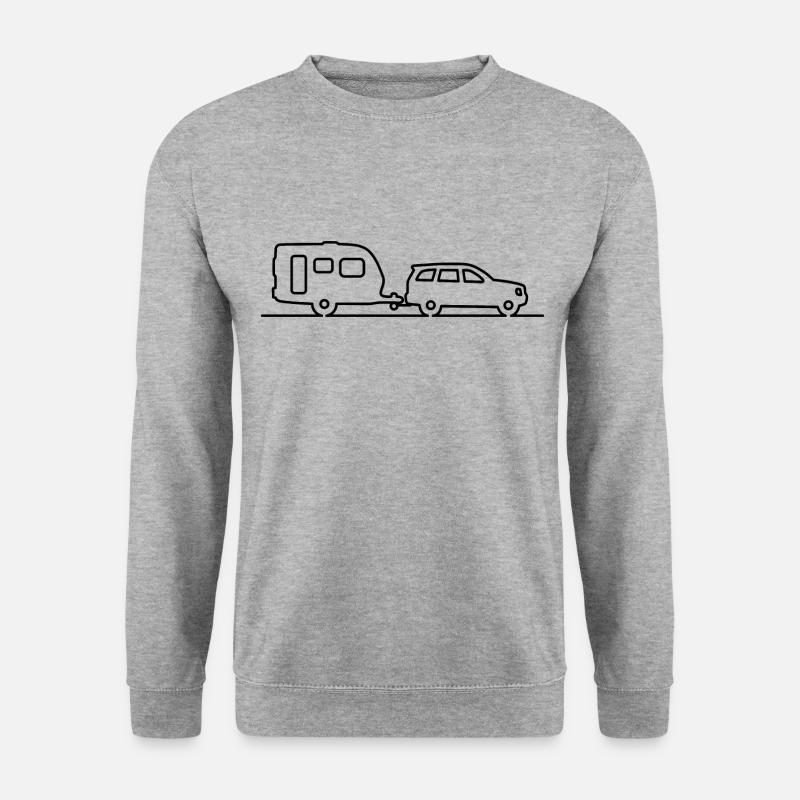 Wohnwagengespann - Car + Caravan - Unisex Pullover - Weißgrau meliert