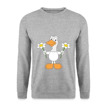 GANS - GÄNSEBLÜMCHEN - LIEBE - LOVE - BLUMEN - Unisex Pullover - Weißgrau meliert - Vorne - Alina (178cm) & Michal (187cm)