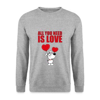 HUND - ALL YOU NEED IS LOVE - Unisex Pullover - Weißgrau meliert - Vorne - Alina (178cm) & Michal (187cm)