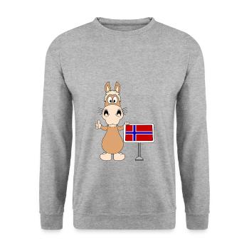 PFERD - NORWEGISCHES FJORDPFERD - NORWEGEN - Unisex Pullover - Weißgrau meliert - Vorne - Alina (178cm) & Michal (187cm)
