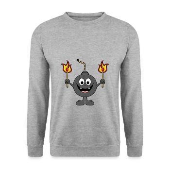 BOMBE - FEUER - FLAMME - STREICHHÖLZER - FUN - Unisex Pullover - Weißgrau meliert - Vorne - Alina (178cm) & Michal (187cm)