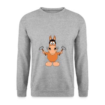 PFERD - HAMMER - HANDWERKER - TIER - TIERISCH - Unisex Pullover - Weißgrau meliert - Vorne - Alina (178cm) & Michal (187cm)