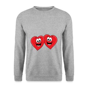 HERZEN - HERZ - LIEBE - LOVE - VERLIEBT - Unisex Pullover - Weißgrau meliert - Vorne - Alina (178cm) & Michal (187cm)