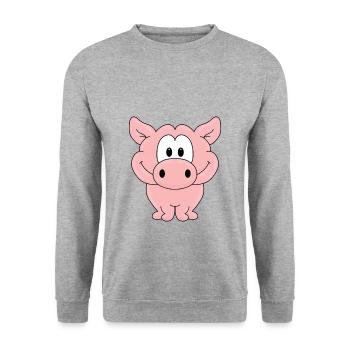 SCHWEIN - TIER - KIND - BABY - BAUER - BAUERNHOF - Unisex Pullover - Weißgrau meliert - Vorne - Alina (178cm) & Michal (187cm)