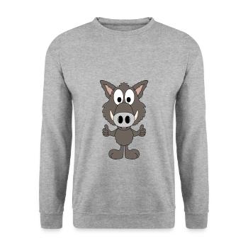 WILDSCHWEIN - WILD BOAR - LIKE - LIKEN - MÖGEN - Unisex Pullover - Weißgrau meliert - Vorne - Alina (178cm) & Michal (187cm)