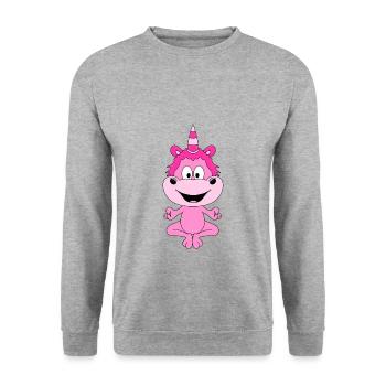 EINHORN - UNICORN - PILATES - YOGA - FUN - Unisex Pullover - Weißgrau meliert - Vorne - Alina (178cm) & Michal (187cm)