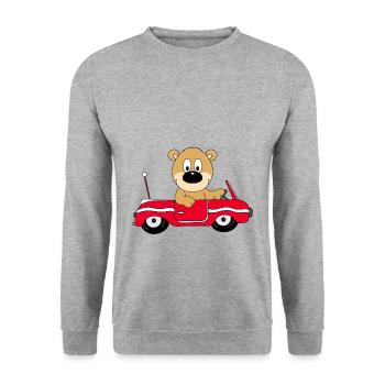 TEDDY - TEDDYBÄR - AUTO - TIER - KIND - BABY - Unisex Pullover - Weißgrau meliert - Vorne - Alina (178cm) & Michal (187cm)