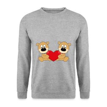 TEDDYBÄREN - BÄREN - TEDDYS - HERZ - LIEBE - LOVE - Unisex Pullover - Weißgrau meliert - Vorne - Alina (178cm) & Michal (187cm)