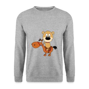 TEDDYBÄR - BÄR - TEDDY - PFERD - REITEN - KIND - Unisex Pullover - Weißgrau meliert - Vorne - Alina (178cm) & Michal (187cm)