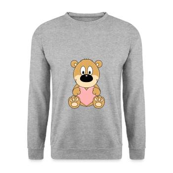 TEDDYBÄR - LIEBE - HERZ - TEDDY - BÄR - KIND - Unisex Pullover - Weißgrau meliert - Vorne - Alina (178cm) & Michal (187cm)