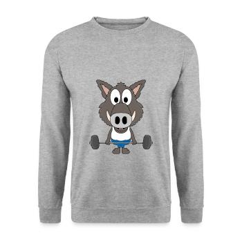WILDSCHWEIN - WILD BOAR - FITNESS - GEWICHTHEBER - Unisex Pullover - Weißgrau meliert - Vorne - Alina (178cm) & Michal (187cm)