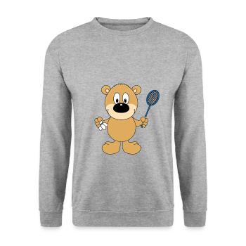 BADMINTON - FEDERBALL - TEDDYBÄR - KIND - BABY - Unisex Pullover - Weißgrau meliert - Vorne - Alina (178cm) & Michal (187cm)